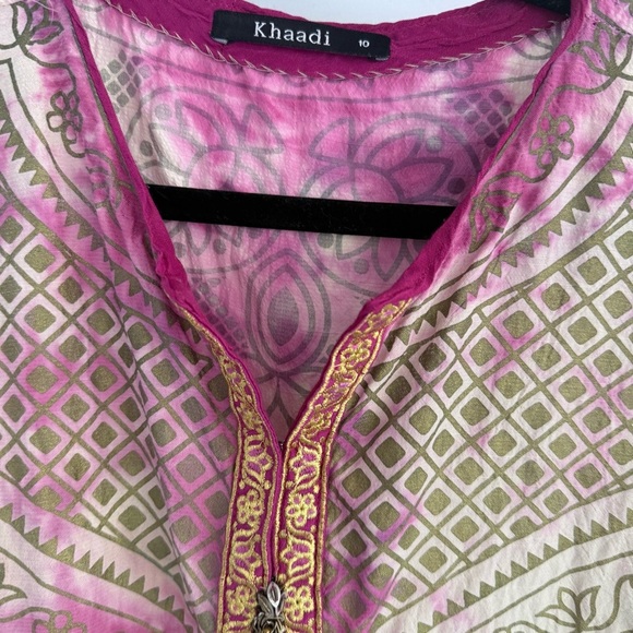 KHAADI Boho Embroidered Tunic Top Size 10 Pink Tie Dye Kurta Blouse - Picture 6 of 11